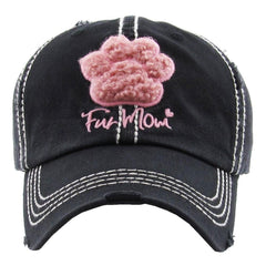 Fur Mom Paw | Factory Distressed Vintage  Women's Cap Patch-Embroidery Hat Baseball - NoveltyGal