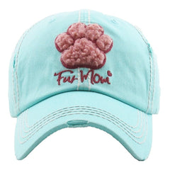Fur Mom Paw | Factory Distressed Vintage  Women's Cap Patch-Embroidery Hat Baseball - NoveltyGal