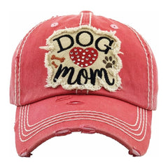 DOG MOM | Factory Distressed Sequin Vintage Women's Cap Patch-Embroidery Hat Baseball