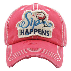 Sip Happens Wine is Necessary Factory Distressed Vintage Women's Cap Hat Baseball Cap