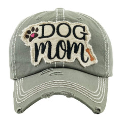 DOG MOM | Factory Distressed Vintage  Women's Cap Patch-Embroidery Hat Baseball