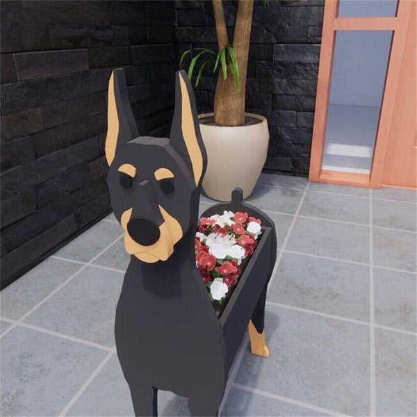 3D Doberman Wooden Home Decor Flowerpot Durable and Cute Planter Garden Flowerpot