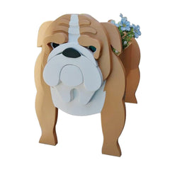 Cute White and Tan & White Bulldog Wooden Home Decor Flowerpot Durable and Cute Planter Garden Flowerpot