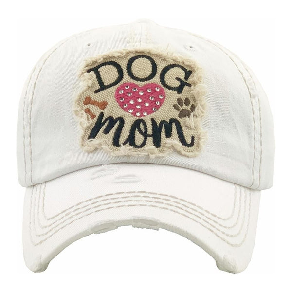 DOG MOM | Factory Distressed Sequin Vintage Women's Cap Patch-Embroidery Hat Baseball